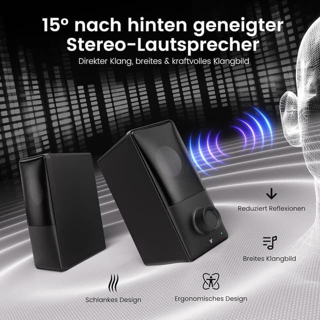 Detalle de kstime PC-Lautsprecher mit Bluetooth 5.4, 14 W RMS und Bassreflex – geneigt für Stereo am Arbeitsplatz