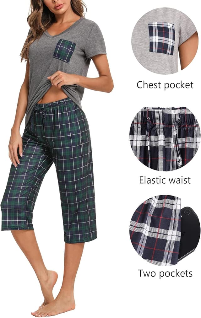 Thumbnail 2 de iClosam Damen Schlafanzug Kurzarm Set