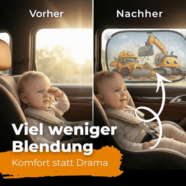 Detalle de CARAMAZ Opti-Dark Sonnenschutz Auto Baby mit UV-Schutz (GSM100+) inkl. Saugnapf, 51x31 cm – 2er-Set
