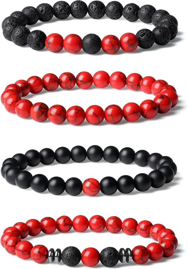 Detalle de XIANNVXI 3–4er Set Perlenarmbänder für Herren (8 mm) aus Naturstein, elastisch verstellbar