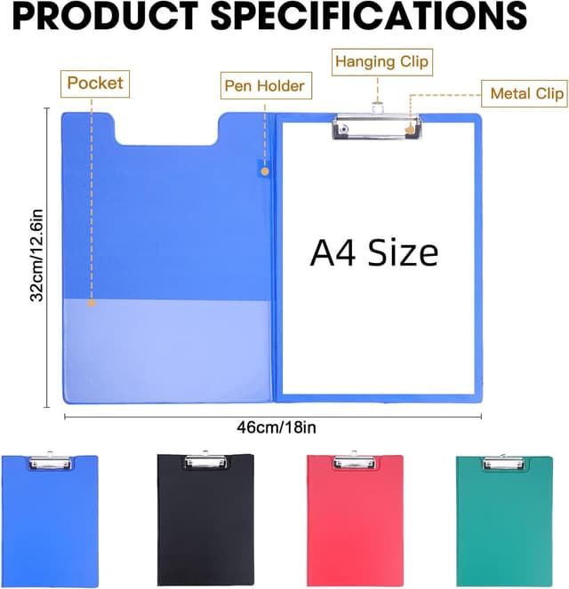 Detalle 2 de 4 Pack A4 Clipboard Folder with Cover and Pen Holder (32 x 23cm) – Foldover Document Organiser