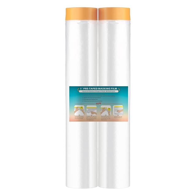 Detalle de LLPT Abdeckfolie mit Klebeband (2 Rollen) – transparente Malerfolie als Spritz- und Staubschutz