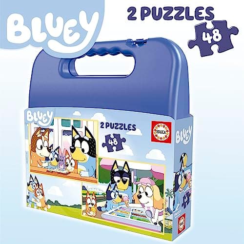 Detalle 2 de Educa Puzzle Bluey 🧩 Set 2 Puzzles de 48 Piezas en Maleta para Niños 5+