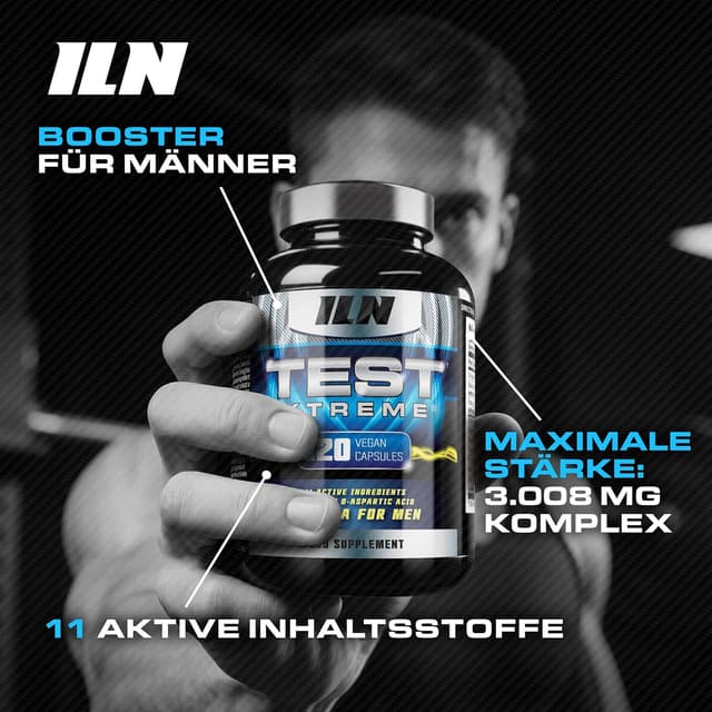 Detalle de Test Xtreme Booster Kapseln für Männer von Iron Labs Nutrition – 120 vegane Kapseln mit D-Asparaginsäure, Maca, Zink & Magnesium