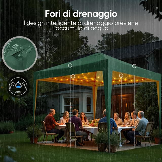 Detalle de Quictent Gazebo pieghevole impermeabile 3 x 3 m verde con protezione UV 50+