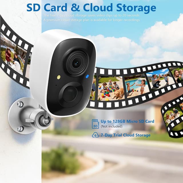 Detalle de Fazoxo 2K Solar Wireless Outdoor Security Cameras (2-Pack) with WiFi, Spotlight Color Night Vision, 2-Way Audio, Siren, SD/Cloud