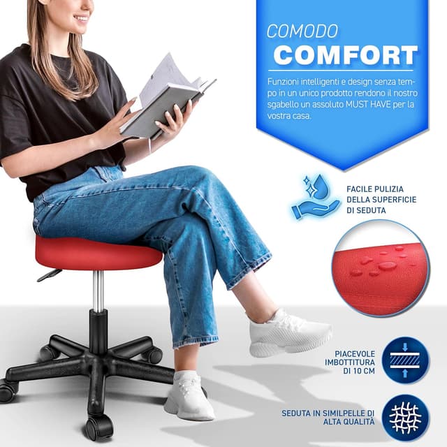 Detalle de TRESKO sgabello girevole da lavoro per estetiste, studi e ambulatori, regolabile in altezza