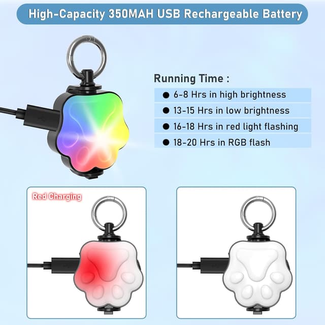 Detalle de 4-Mode LED dog light, 2 pack USB rechargeable