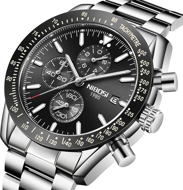 Detalle de NIBOSI Orologio uomo analogico al quarzo cronografo impermeabile con data e quadrante luminoso