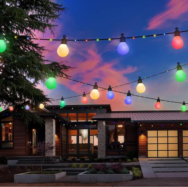 Detalle de Tacobey Solar-Lichterkette Außen bunt mit 20 G40-Lampen – 10 m 100 LED, USB-ladbar, 8 Modi (IP65)