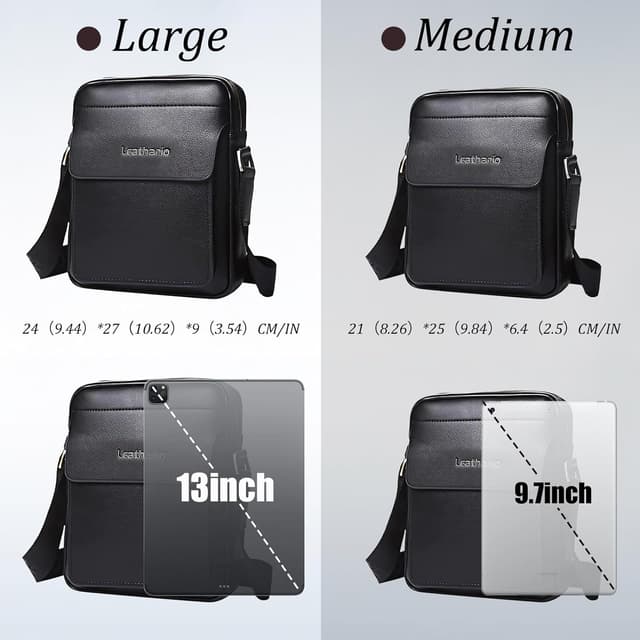 Detalle 2 de Leathario Men’s Vegan Leather Shoulder Bag – Small Cross Body Messenger for Work, Travel & Daily Use