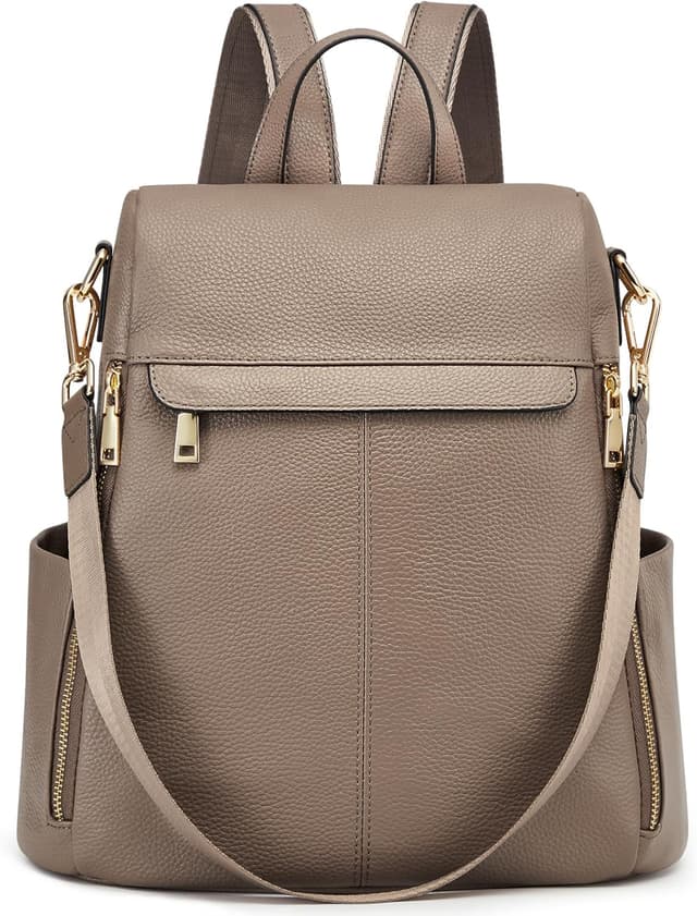 Detalle de Kattee Zaino da donna in vera pelle antifurto minimalista con tracolla per tablet fino a 11" – cachi