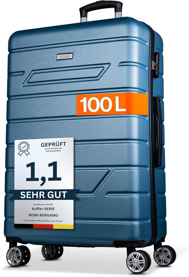 Detalle de NOWI Hartschalenkoffer XL (100 l) mit 8 360°-Rollen, Zahlenschloss & Teleskopgestänge – türkis