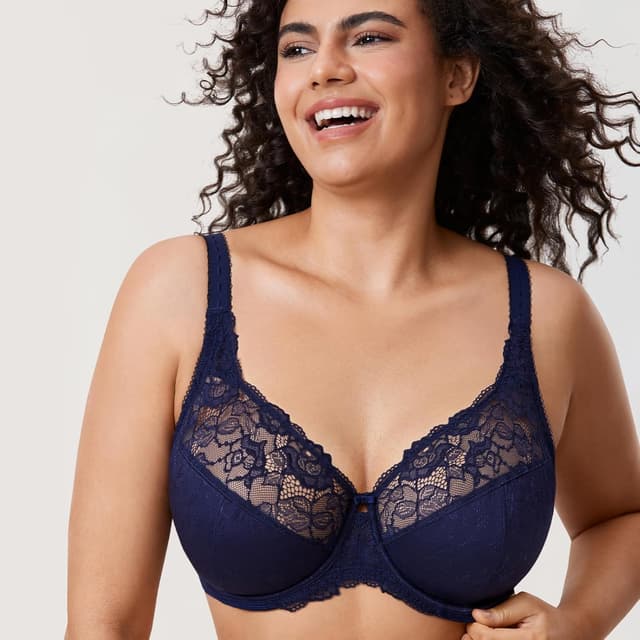 Detalle 2 de DELiMIRA Femme soutien-gorge grande taille minimiseur à armatures et dentelle, bonnets DD et plus