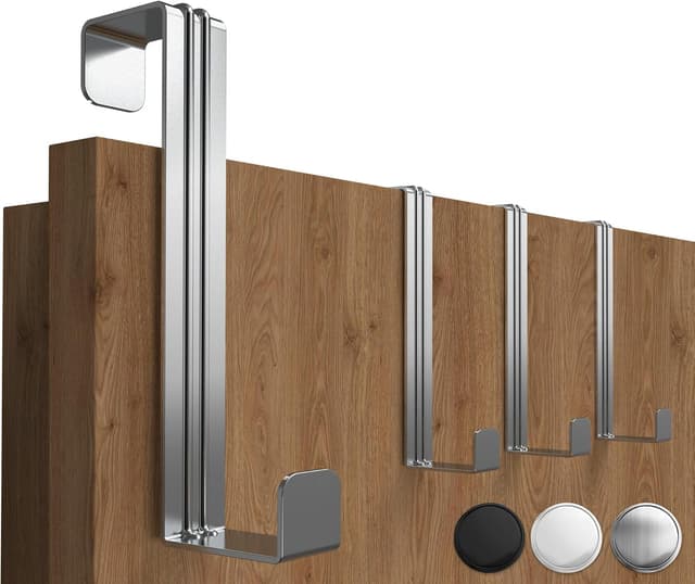 Detalle de 4smile Appendiabiti da porta in argento, set da 4 ganci in acciaio inox con fissaggio flessibile