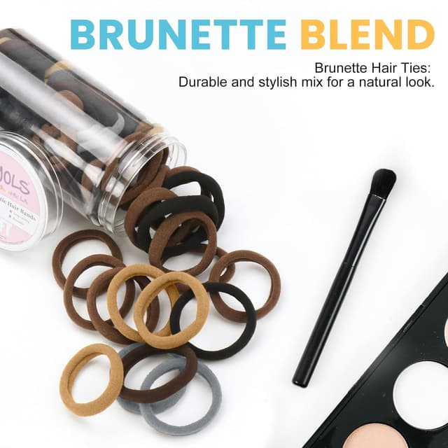 Detalle de HOYOLS 100pcs Soft Hair Ties (Seamless, No Damage) for Women & Girls — Brunette Brown Set