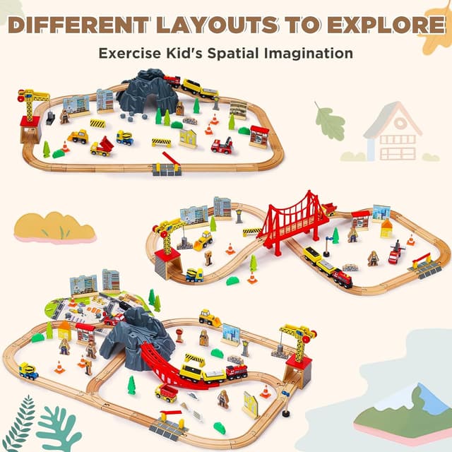 Thumbnail 3 de SainSmart Jr. 112PCS Wooden Train Set for Toddlers 🚂