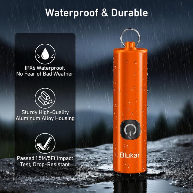 Thumbnail 6 de Blukar LED-Taschenlampe aufladbar 360L Mini EDC (3 Modi, IPX6) – orange