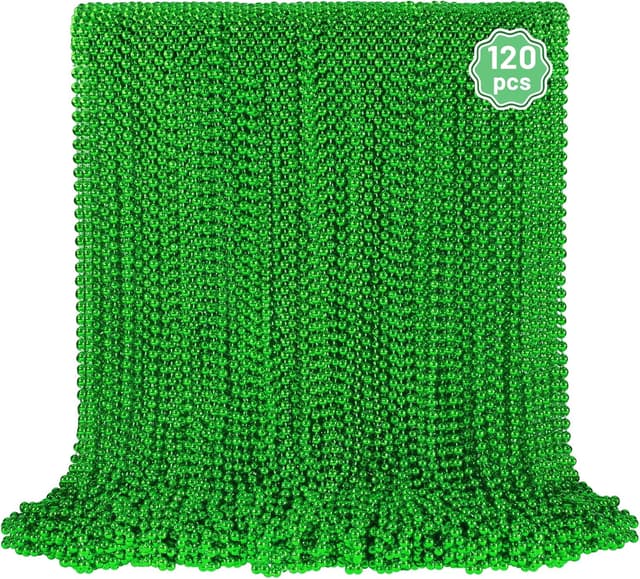 Detalle de YAXINRUI 120-Pack St. Patrick’s Day Green Bead Necklaces (33 in) for Mardi Gras Parties & Favors