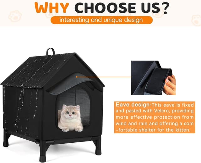 Detalle 2 de Waterproof insulated cat house with detachable eaves (L, Black) for indoor and outdoor cats