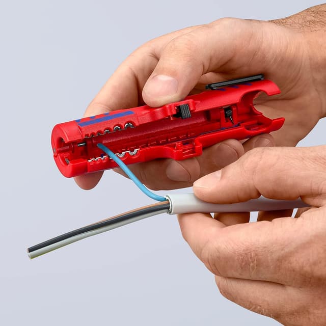 Detalle 2 de KNIPEX Universal-Abmantelungswerkzeug in Blister, 125 mm – zum Abmanteln und Abisolieren von Kabeln