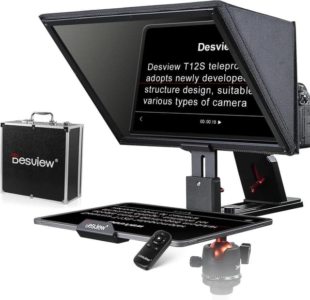 Detalle de Desview T12S Teleprompter aus Aluminiumlegierung mit 12,9-Zoll-Display und Fernbedienung