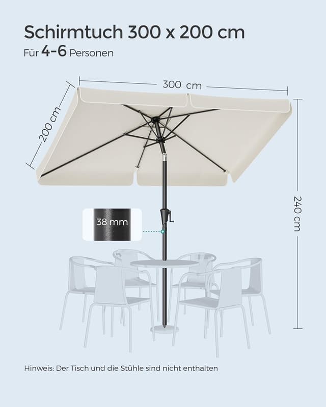 Thumbnail 6 de SONGMICS Sonnenschirm 300 x 200 cm (rechteckiger Balkonschirm) UPF 50+, 30° neigbar, beige GPU058M01