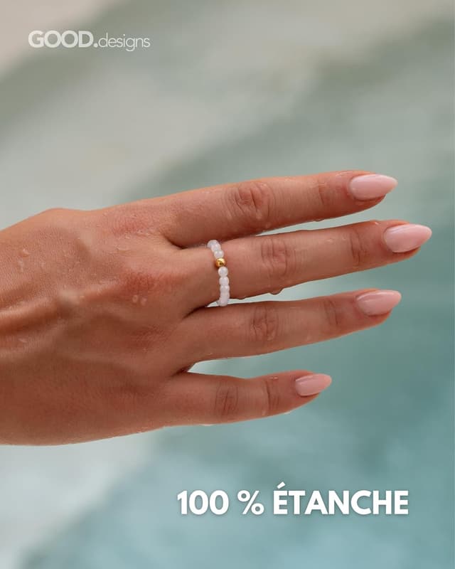 Detalle de GD GOOD.designs EST. 2015 Anneau antistress en pierres naturelles avec perle S925 dorée – bague élastique femme taille 54-60