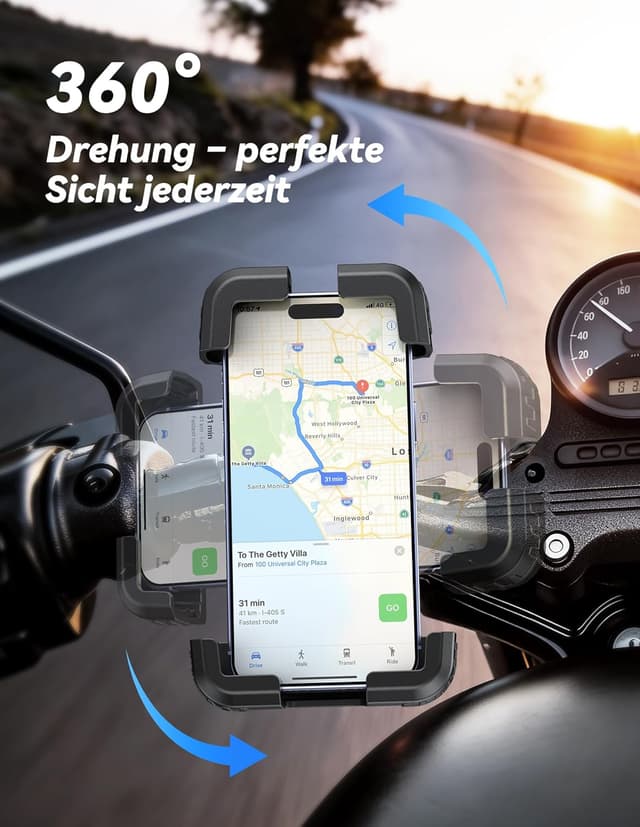 Detalle de TECKNET Handyhalterung Motorrad mit doppelter Vibrationsdämpfung, 360° drehbar für 4,7–6,8" Smartphones