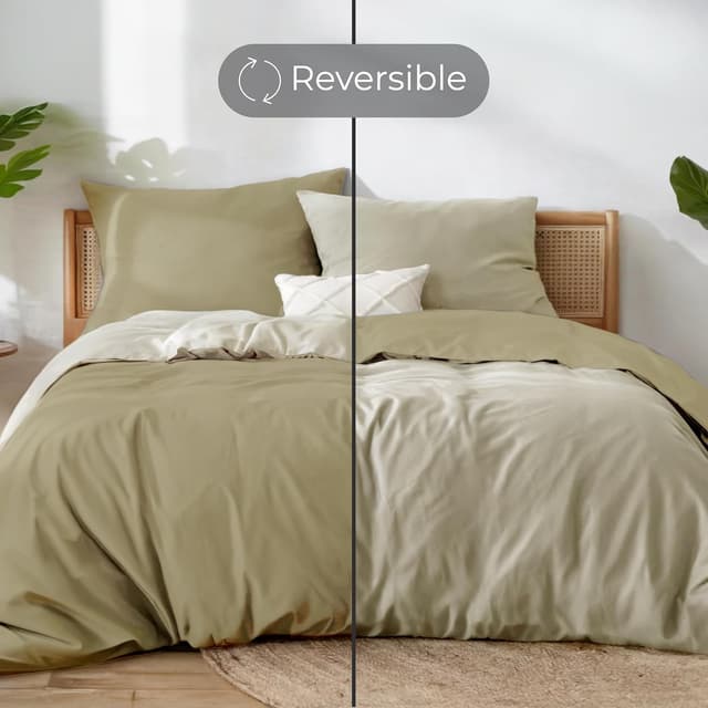 Detalle 2 de Dreamzie Housse de couette 200x240 réversible en coton beige (parure 3 pièces)