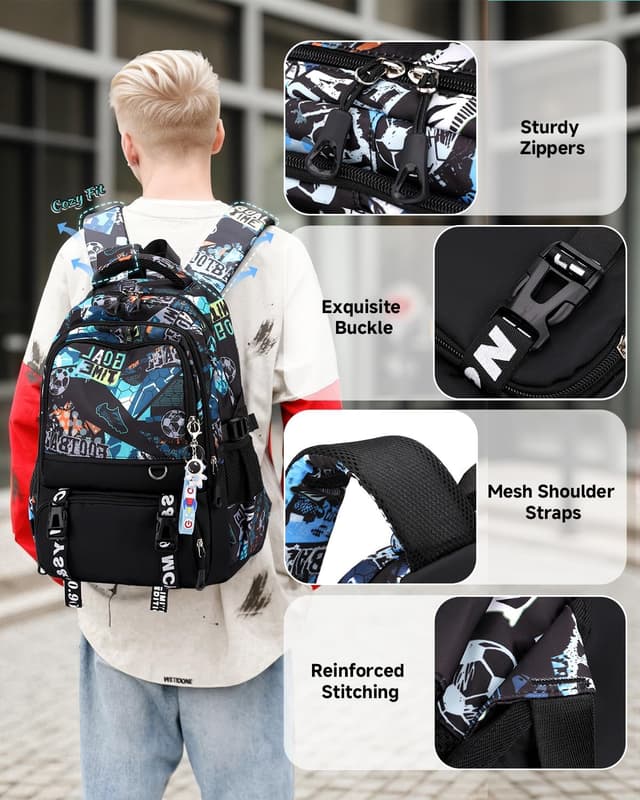 Detalle de Tanou Zaino Scuola per Ragazzi 12-19 anni, grande capacità in nylon resistente all’acqua