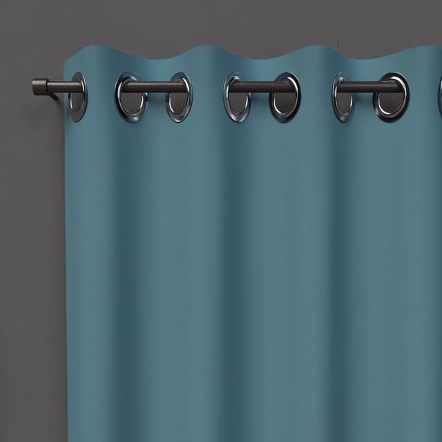 Detalle 2 de Rideau occultant Alix à œillets bleu marine en polyester, 135 x 250 cm