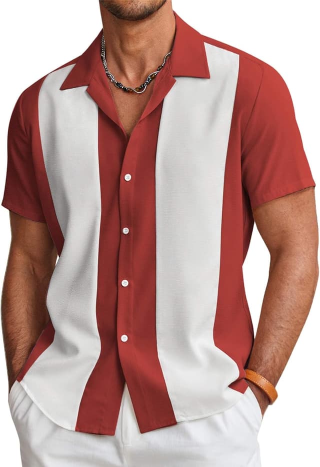 Thumbnail 6 de COOFANDY Men’s Vintage Bowling Shirt (Short Sleeve Button-Down) – Cuba/Hawaiian Beach Style