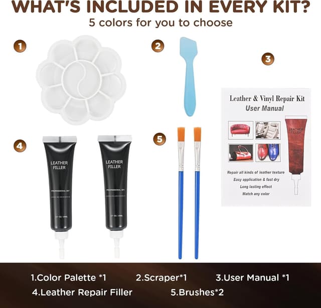 Detalle de BUDOCI Leder Reparatur Set Schwarz – Flüssigleder für Kratzer und Risse an Kunstleder, Vinyl & Co.