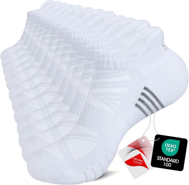 Detalle de TANSTC Men’s Running Socks (6 Pairs) – Anti-Blister Cushioned Low-Cut Trainer Socks, Breathable Cotton