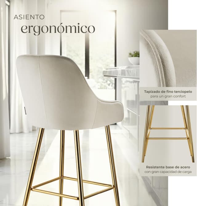 Thumbnail 5 de tectake Taburete Alto acolchado crema 4 unidades