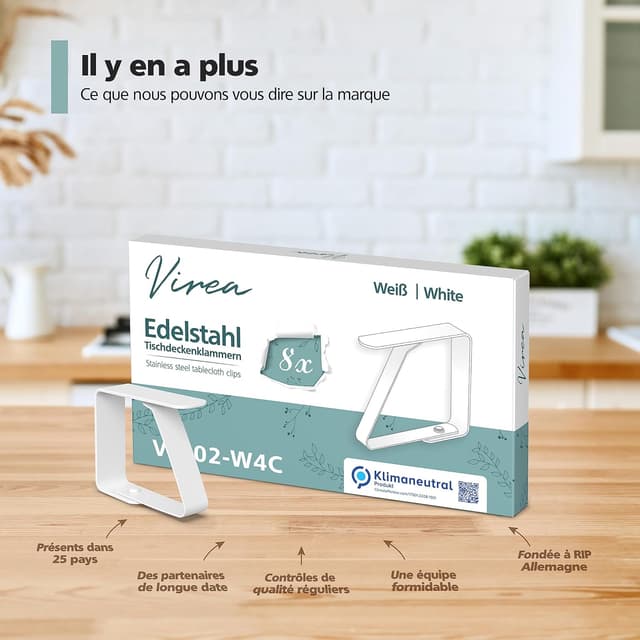 Thumbnail 6 de Virea lot de 8 pinces à nappe en acier inoxydable pour tables (jusqu’à 3 cm d’épaisseur)