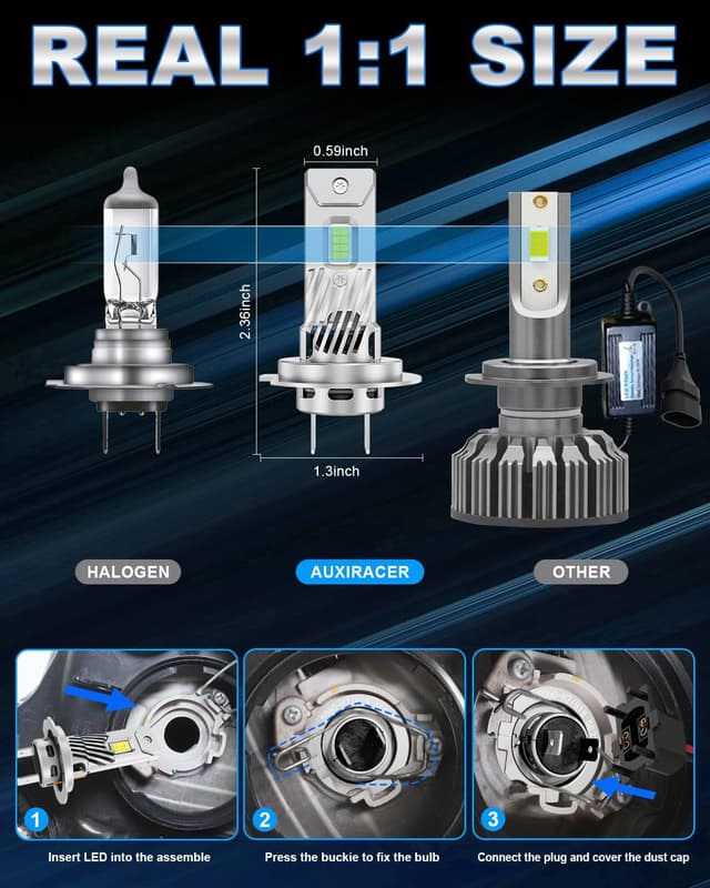 Detalle de AUXIRACER H7 LED sans polarité, 30000 lm, 100 W, 6000 K (2 pièces) pour feux de route et de croisement