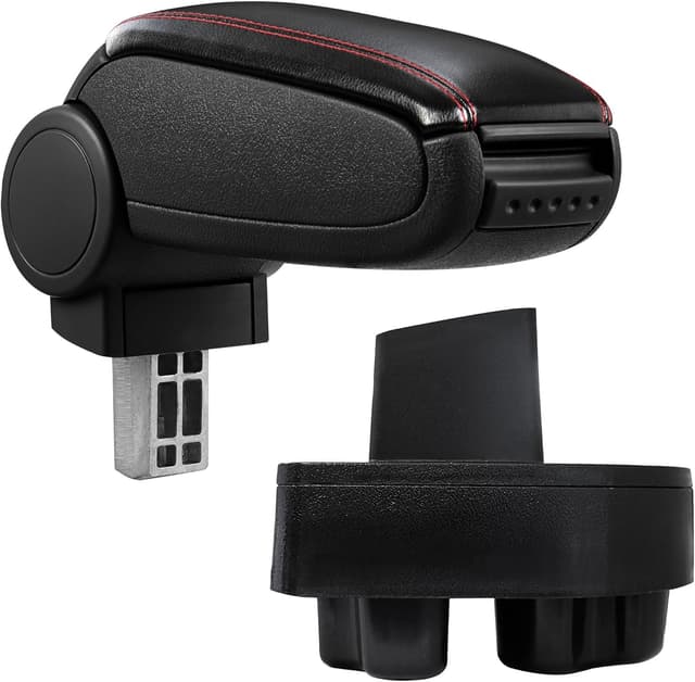 Detalle de Accoudoir central pro.tec avec compartiment rembourré pour Opel Corsa C / Combo C, noir et coutures rouges