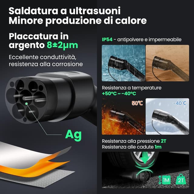 Detalle de GONEO Tipo 2 cavo di ricarica 7,2kW 10 m, 32A monofase, modalità 3 (con custodia per trasporto)