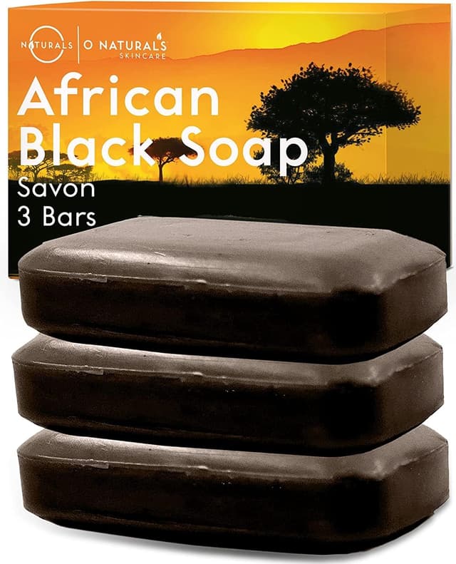Detalle de O NATURALS Savon noir africain biologique en pain (3 pièces) à base de beurre de karité