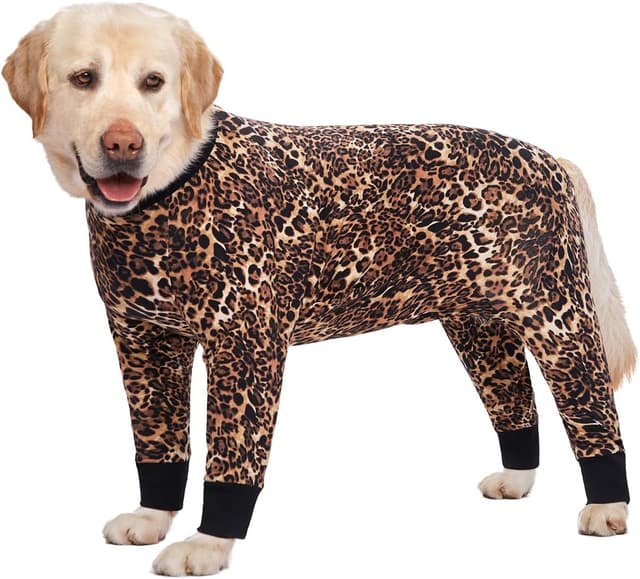 Detalle de Blue Dream Island Leopard Dog Pajamas Jumpsuit (Lightweight Cotton) for Medium & Large Dogs