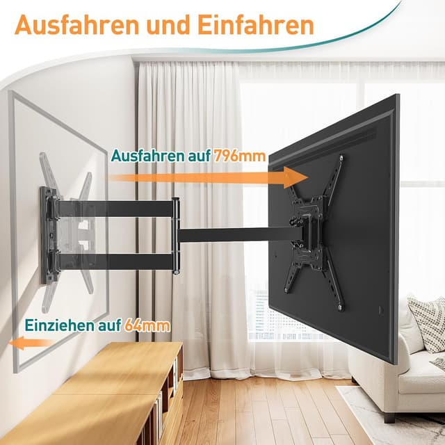 Detalle 2 de ELIVED EV1035 Long Extension TV-Wandhalterung (796 mm) für 26–65 Zoll, Full Motion Eck-Wandhalterung bis 45 kg