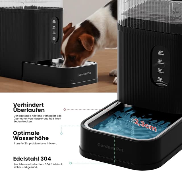 Detalle 2 de Gardner Pet automatischer Wasserspender 8,5 l mit Schwerkraft-System und Edelstahlschüssel