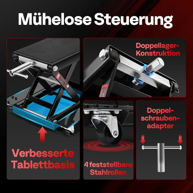 Detalle de VIVOHOME Motorrad-Hebebühne 500 kg aus Stahl – breite Plattform mit Rollwagen und Handkurbel