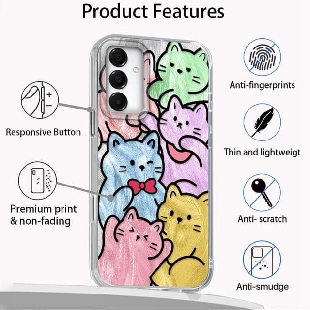 Detalle de Tedyhulle Hülle für Samsung Galaxy A14 4G/5G – dünner TPU-Bumper mit süßem Katzen-Design