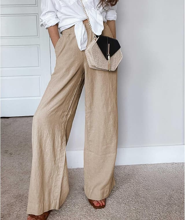 Detalle de Duyang Womens Cotton Linen Palazzo Pants wide-leg trousers