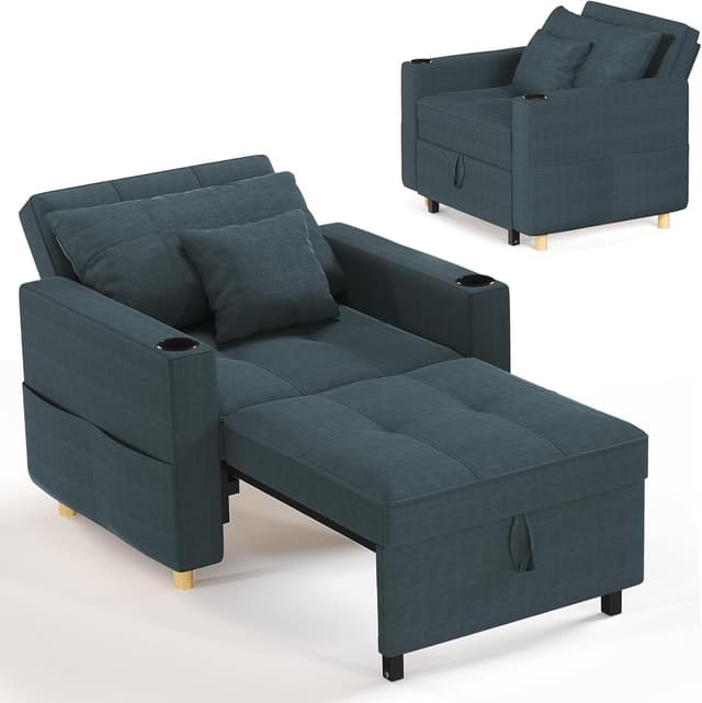 Detalle de YODOLLA 3-in-1 Convertible Sleeper Chair Bed (192cm) – Blue