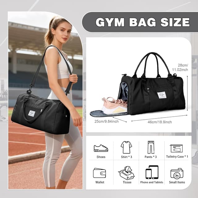 Detalle de WEPLAN Sport-Duffelbag mit Schuhfach & Nassfach – Reisetasche/Handgepäck für Training und Wochenendtrip