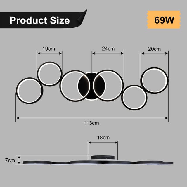 Detalle 1 de LED Deckenleuchte Schwarz 113 cm mit Dimmfunktion